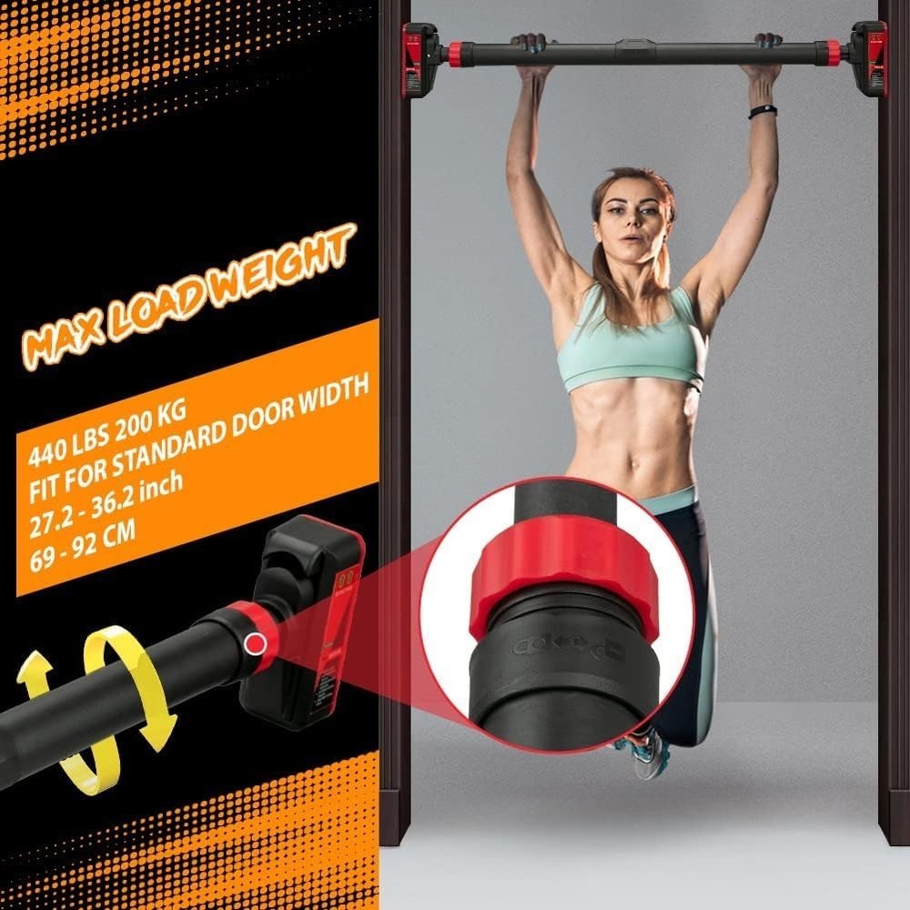 Adjustable Strength Training Bars Pull-Up Bar Without Screw for Doorway 440 Lbs