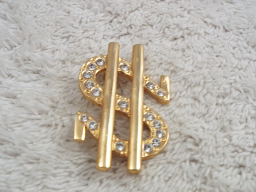 Goldtone Rhinestone Dollar Sign Pin (D75)