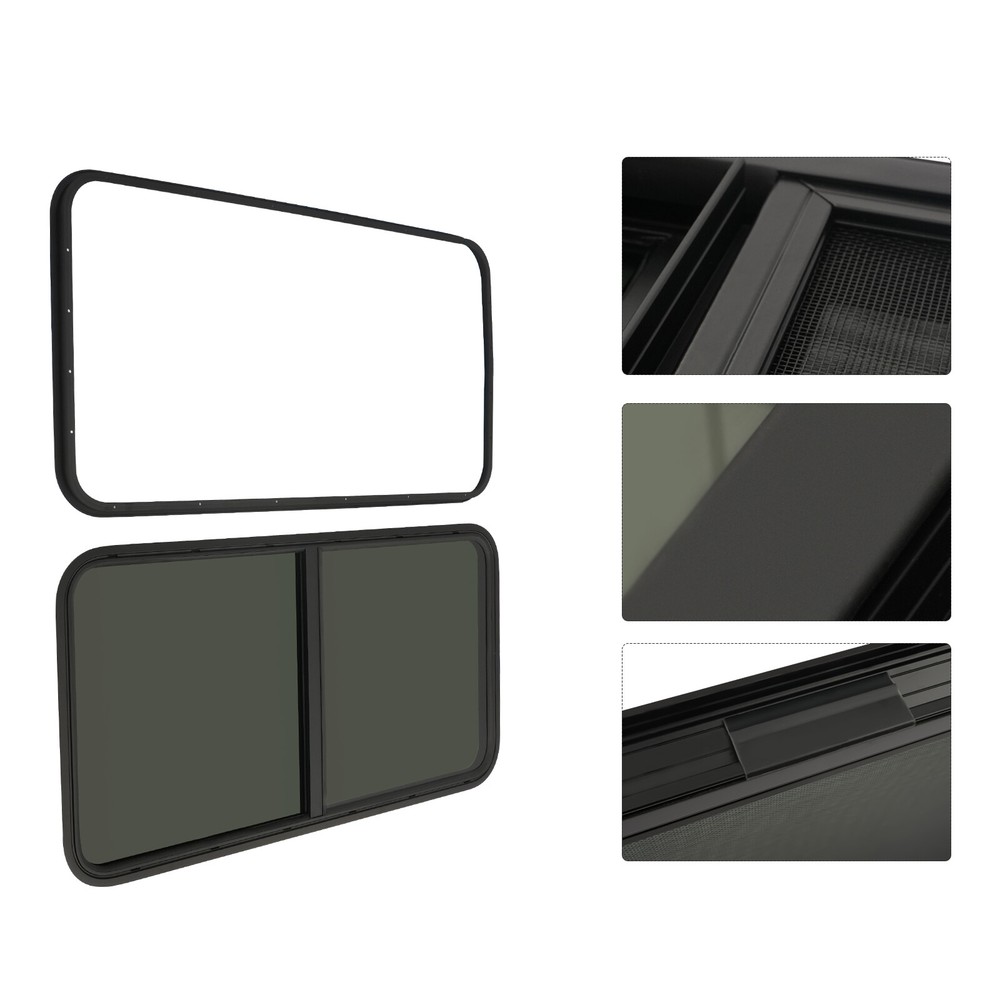 24"x 20" Aluminum Horizontal Sliding Window RV Window Kit Black Tempered Glass