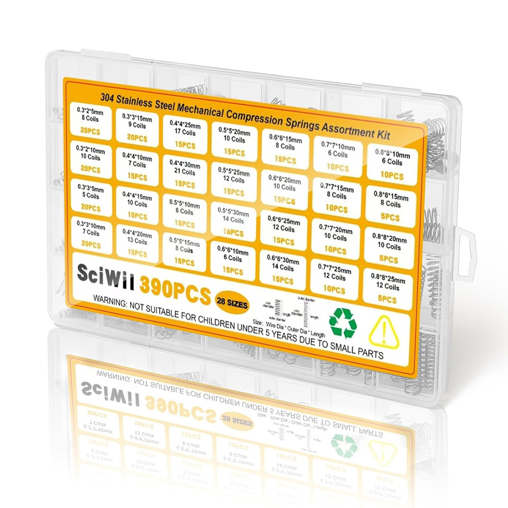 390-Piece Compression Spring Assortment Kit, 28 Sizes Small Springs Set, Stainle