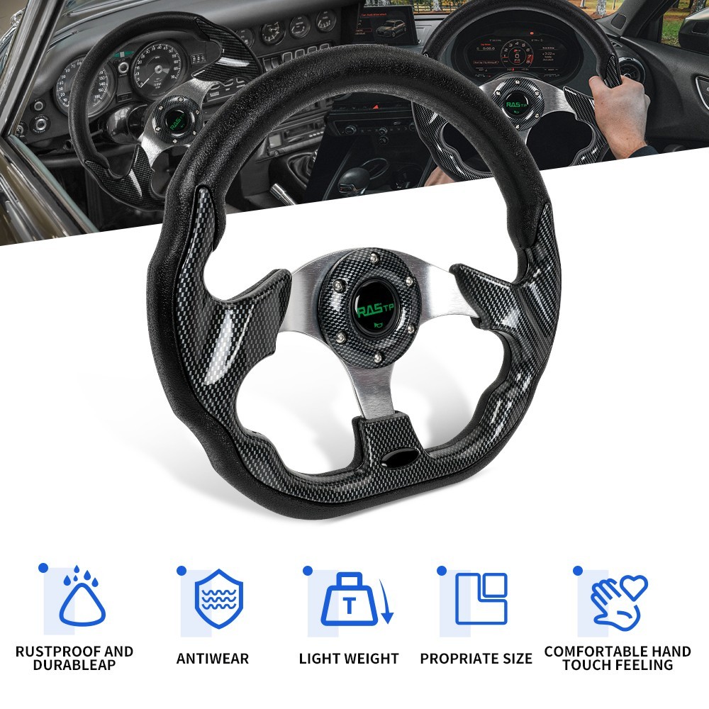13" Aluminum Universal D Shape Racing Steering Wheel w/Quick Release Adapter Kit
