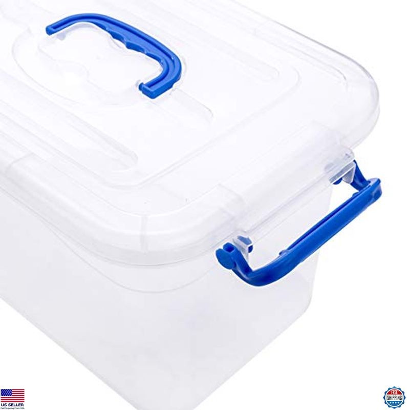 6-Pack Clear Storage Box 7 Quart, Plastic Storage Latch Bins with Handle 6.5
