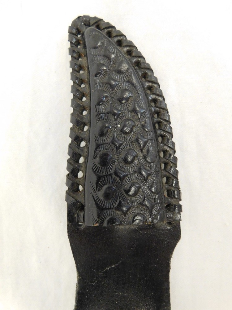 HANDMADE UNBRANDED DROP POINT FIXED KNIFE LEATHER HANDLE 8'' BLACK LACE SHEATH
