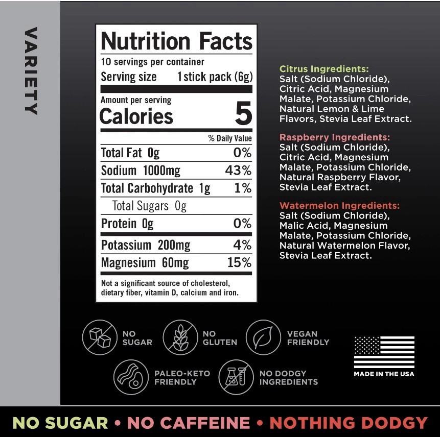 LMNT Electrolyte Drink Mix 6 Pack Zero Sugar Citrus Raspberry Watermelon