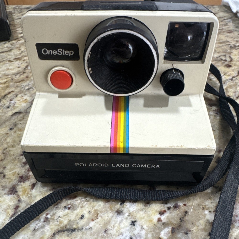 Vintage 70s Camera Polaroid One Step Rainbow Stripe Land Camera Tan Untested Cp