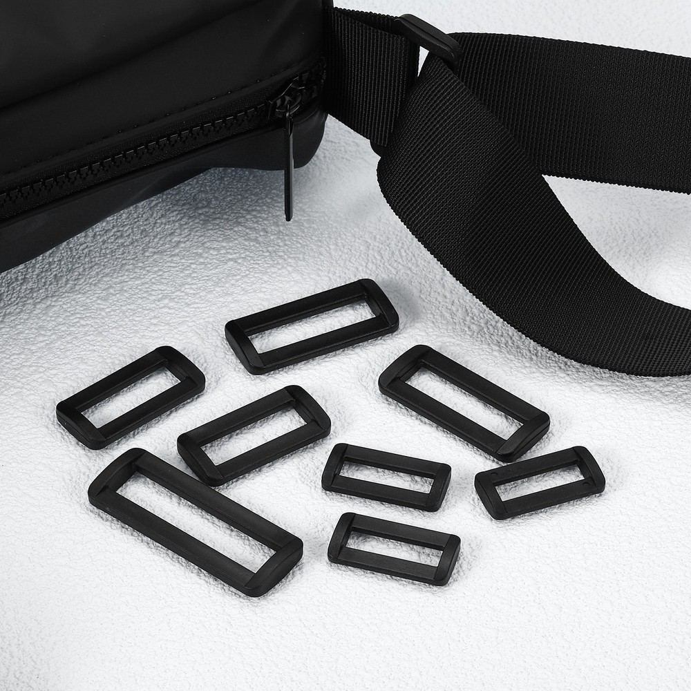6Pcs 2" Plastic Rectangle Rings Webbing Belts Buckle Slide Loop Black