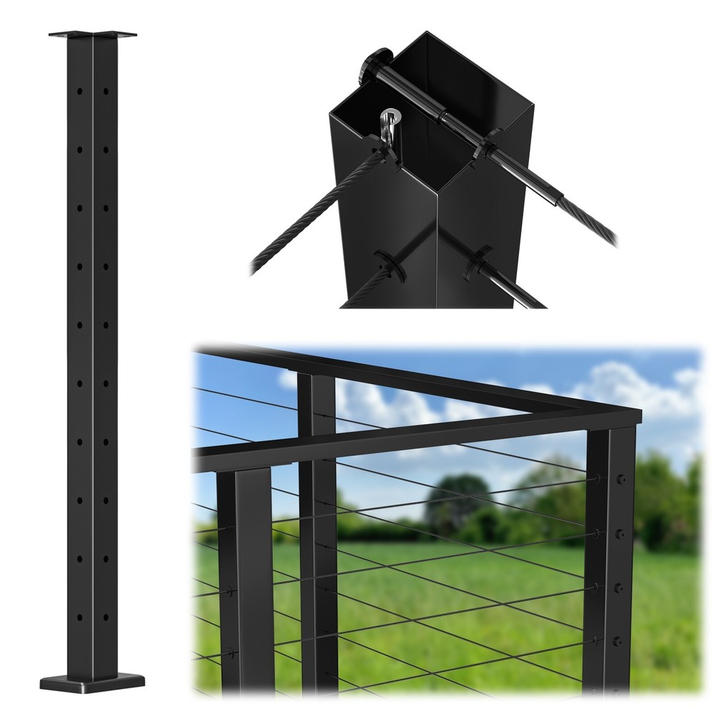 Muzata T-drilled Three Sides 36"x2"x2" Fixed Top Cable Railing Post PS02 B34S