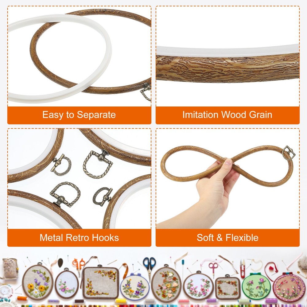 4pcs Embroidery Hoops Set Imitated Wood Frame Circle Oval Rectangular Octagonal