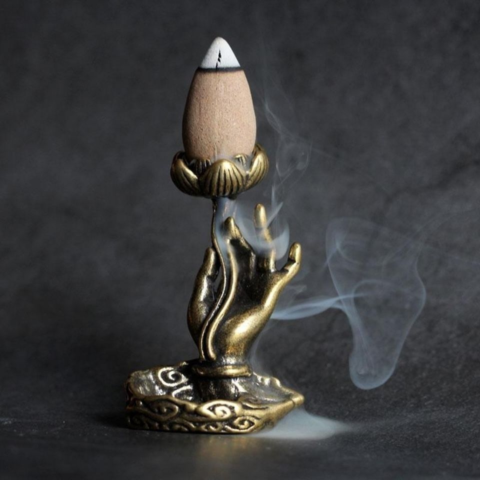 Pure Brass Solid Backflow Aromatherapy Ornament Auspicious Cloud Lotus Bergamot