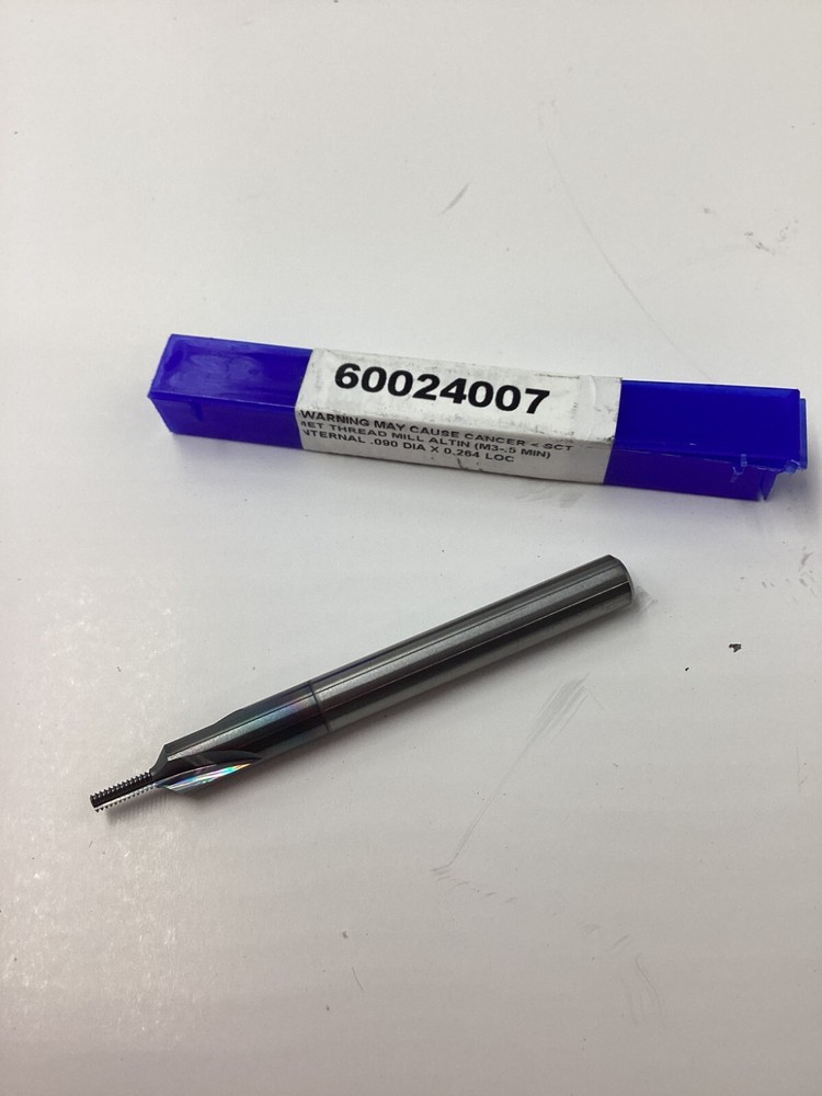 MSC Straight Flute Thread Mill Internal 3FL 1/4" Shank Solid Carbide 60024007