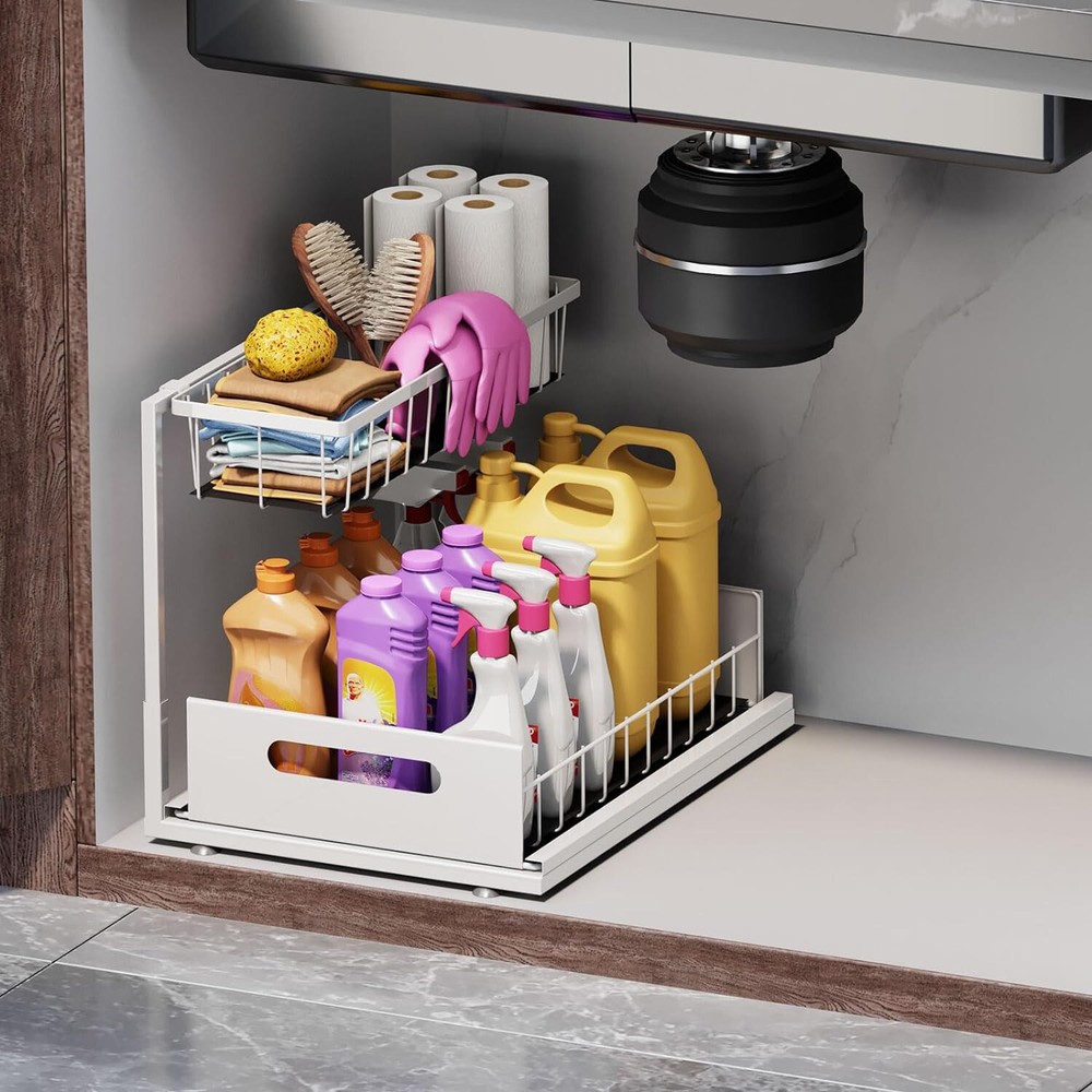 Under Kitchen Sink Organizers and Storage 2 Tier Pull Out Cabinet bathroom
