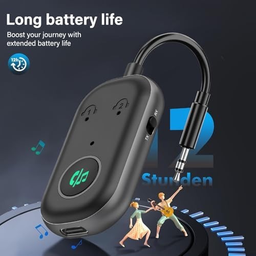 Bluetooth Transmitter Receiver Wireless Adapter 3.5MM Aux Jack, Dual Connection