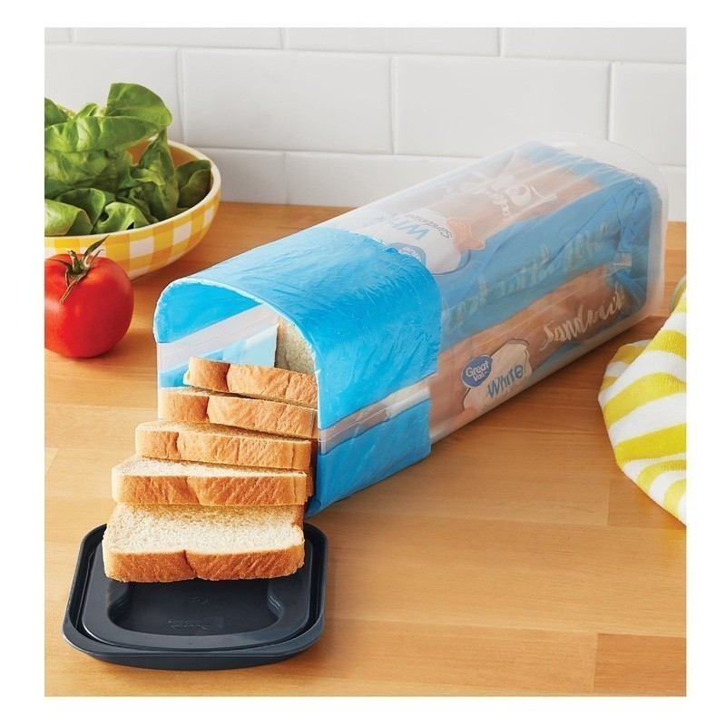 Bread Storage Container Plastic Freshness Keeper Clear Gray Lid Durable Compact