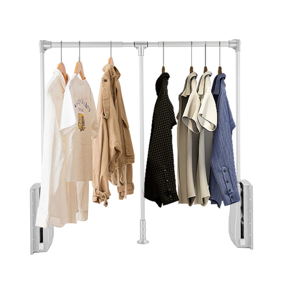 Pull Down Adjustable Side Mounted Closet Rod Clothes Hanging Rod 10 Kg/ 22lbs