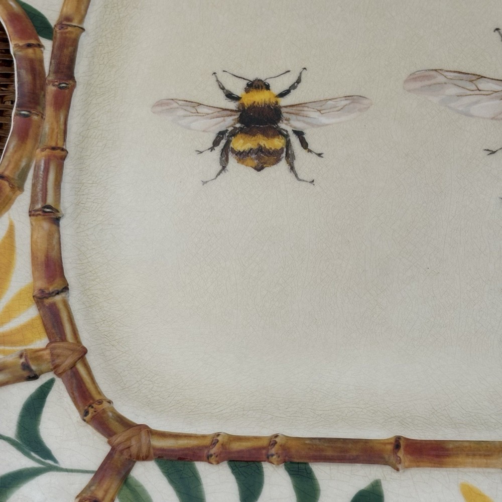 Melamine Picnic Platter Tray Yellow Bee Pattern Bamboo Cheese Party Board