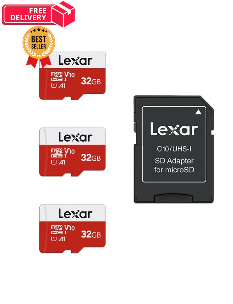 Lexar 32GB Micro SD Card 3 Pack, microSDHC UHS-I Flash Memory x3