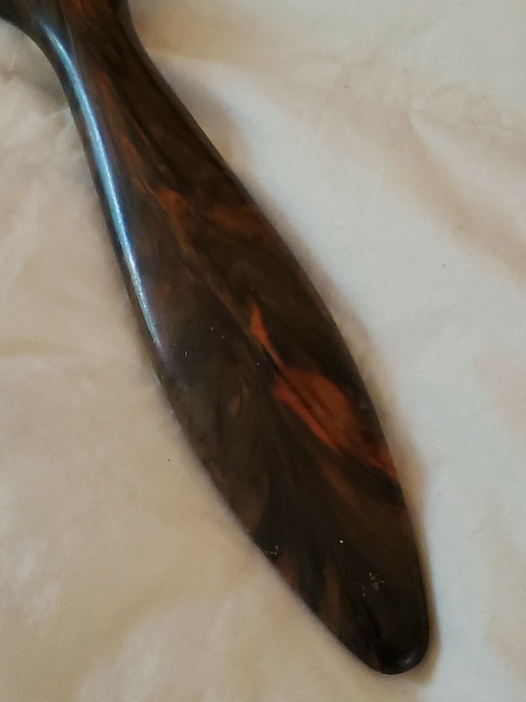 Vintage Oval Bakelite? Hand Held Beveled Vanity Mirror Double Sided 14"