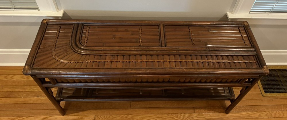 Vintage Boho Chic Brentwood Rattan Console Sofa Table