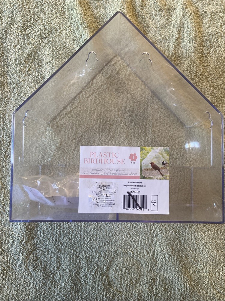Plastic Birdhouse Clear See Through Window Mount with Suction Cups