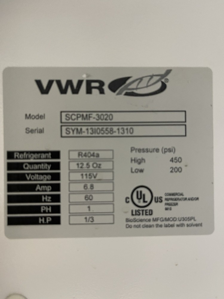 VWR Symphony -20 Freezer SCPMF-3020