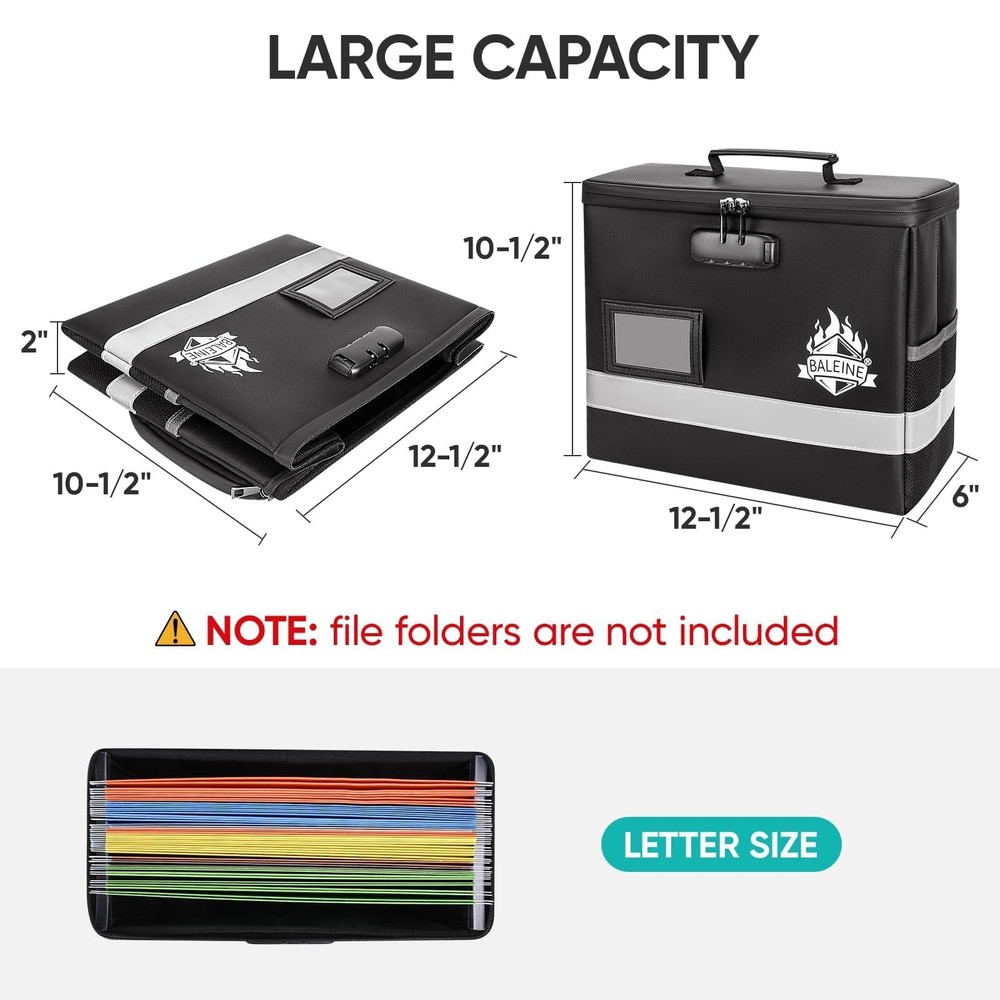 Baleine fireproof document box with lock portable bag waterproof fire proof