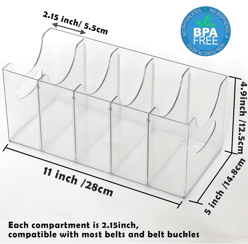 Transparent stackable belt rack, suitable for closet and drawer storage -