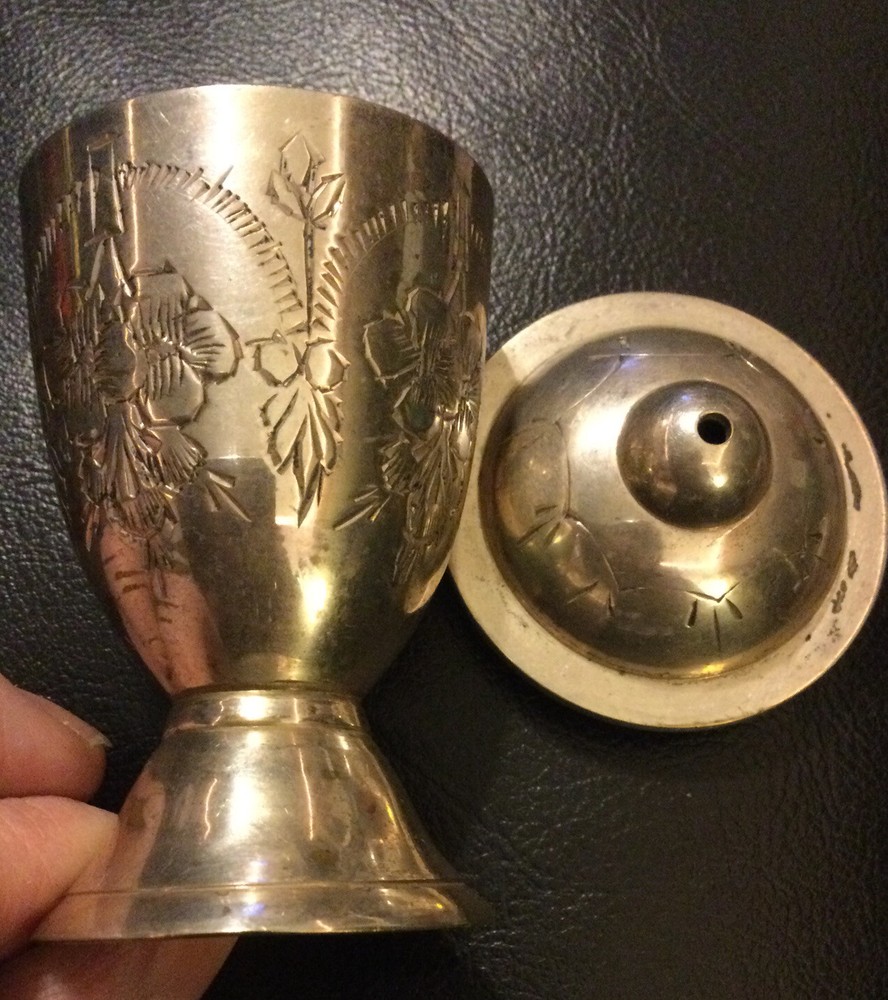 Silver Hand Etched 3” Incense Burner With Screw On Lid