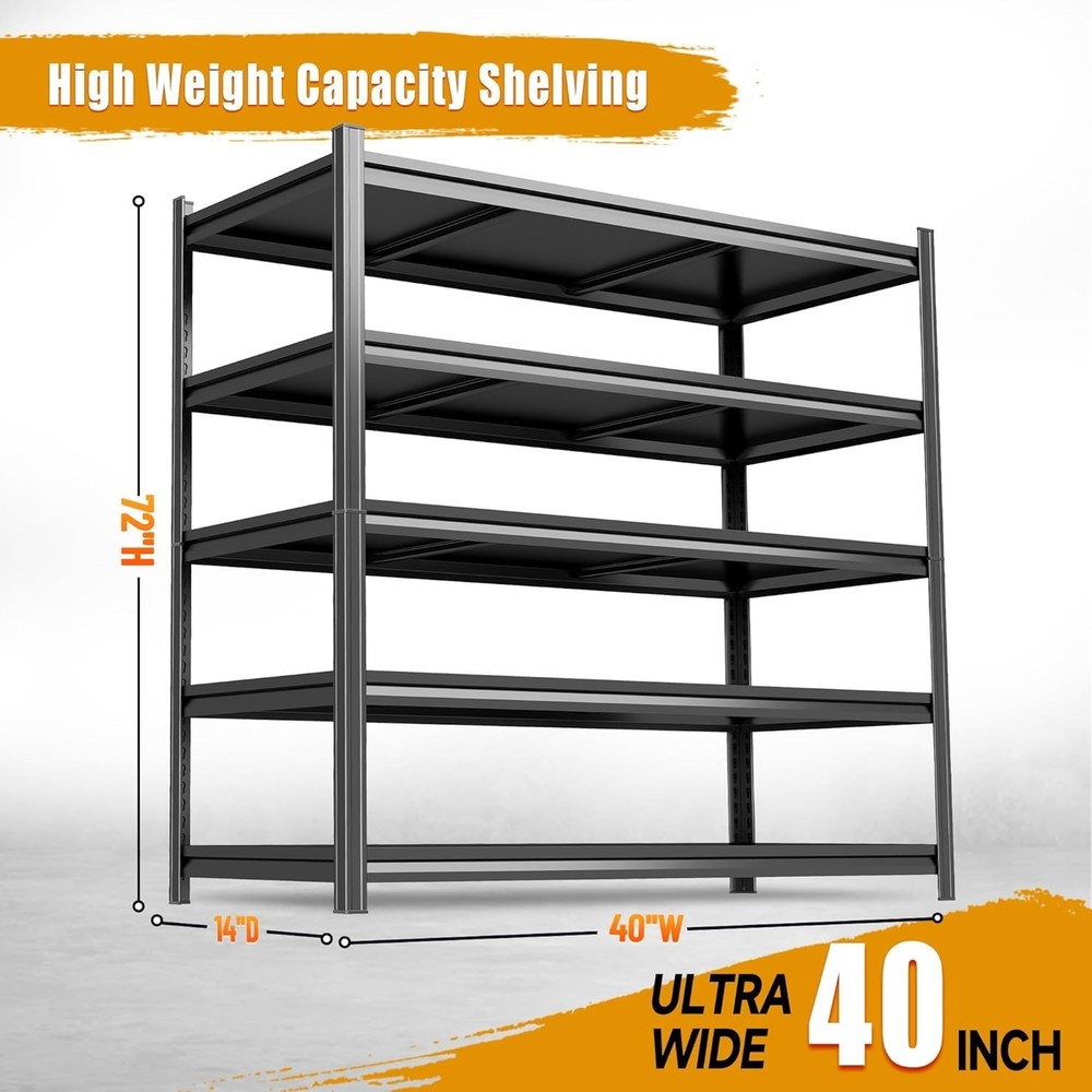 2500 lbs Capacity Garage Shelving - Sturdy 5-Tier Industrial Storage Solution