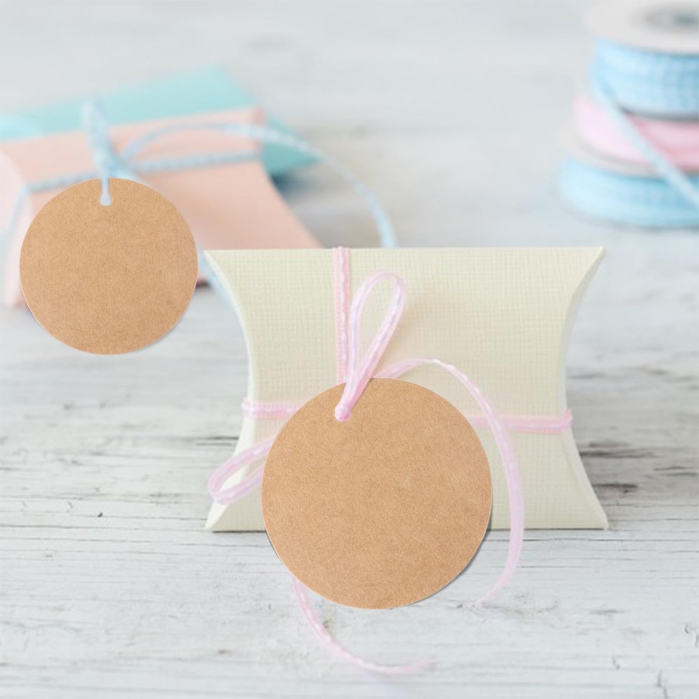 100PCS Kraft Paper Gift Tag with String,2.2'' round Paper Tags Blank Hang Tags B