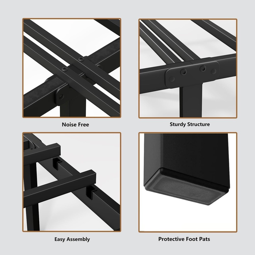 Twin Size Bed Frames with Charging Station,Black Metal Platform Bed Frame wit...
