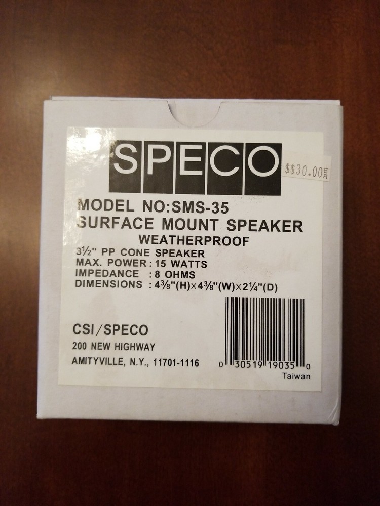 Speco SMS-35 Surface Mount Weatherproof 3-1/2" Speaker