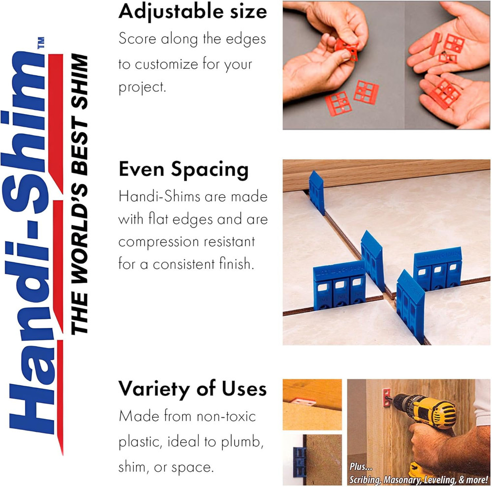 100 Pack 1/8" Plastic Shims Heavy Duty Reusable Spacers Leveling Construction
