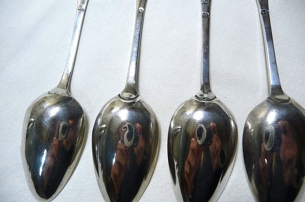 4-Antique Scottish Provincial Silver J. Cornflute, Perth, Teaspoons Initials"AF"