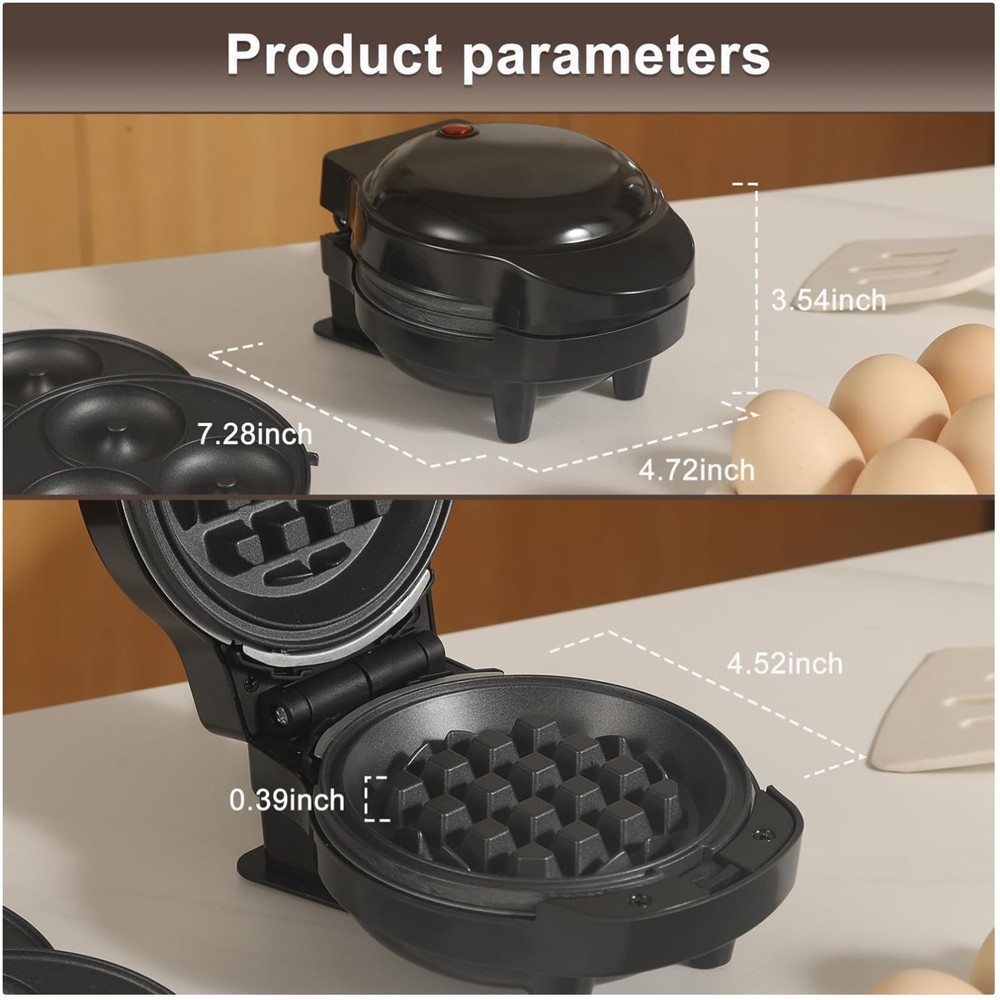 Mini Waffle Maker with Heart & Donut Plates