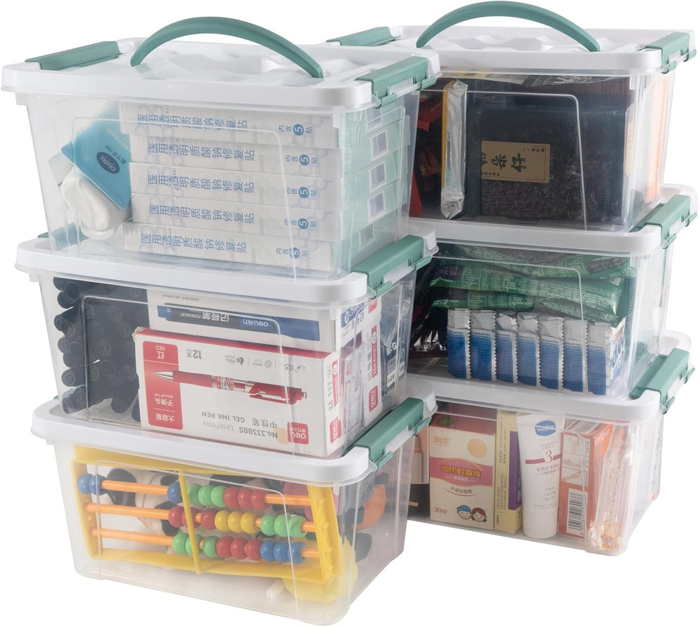 6 Quart Plastic Stackable Storage Latch Bins,Clear Latching Box with Handle and