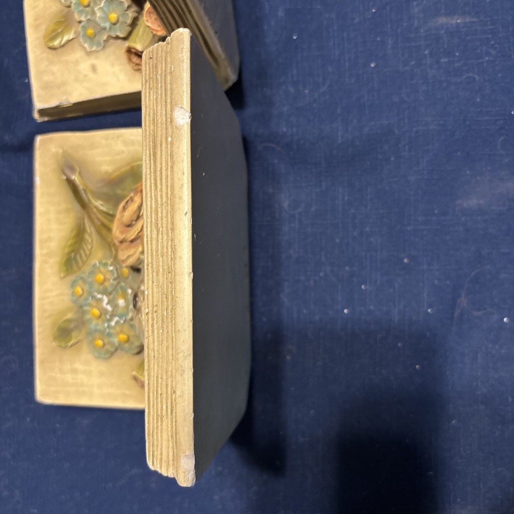 Vintage IvorWare Heavy Solid Ceramic Pottery Floral Book Ends