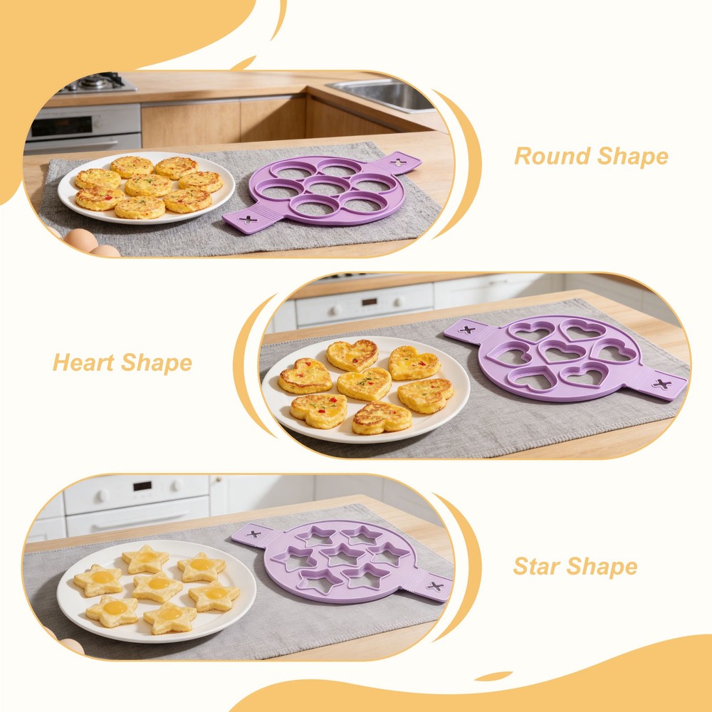 Non-Stick Silicone Pancake Maker, Star Shape Pancake and Egg Ring