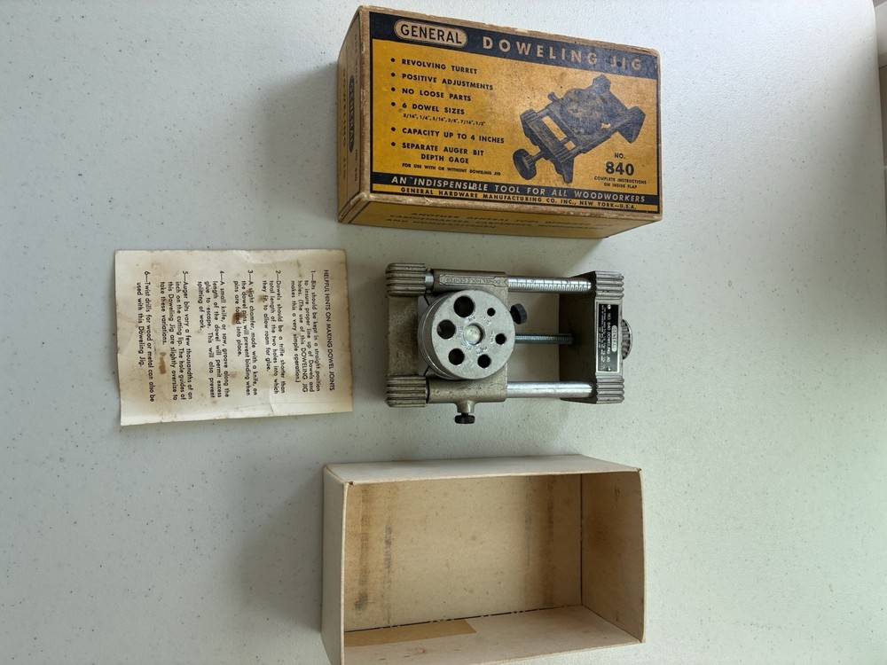 GENERAL DOWELING JIG NUMBER 840 WITH INSTRUCTION SHEET AND ORIGINAL PACKAGING