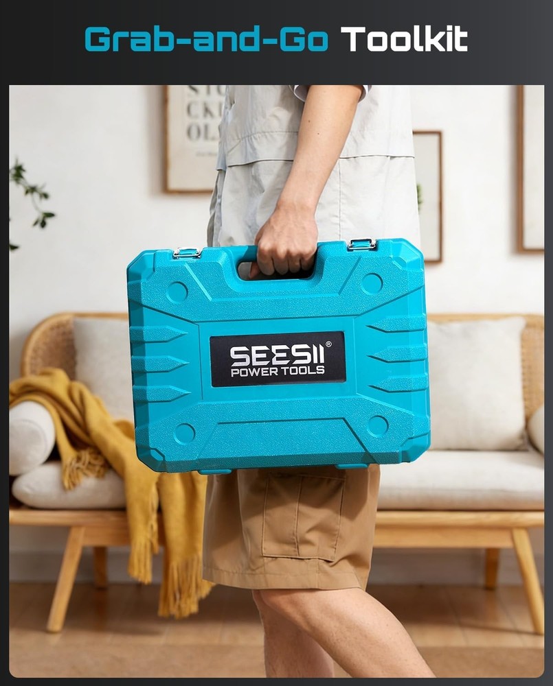 Seesii 190pcs Repair Basic Toolbox Tools Sets & Cordless Electric Driver w/ Case