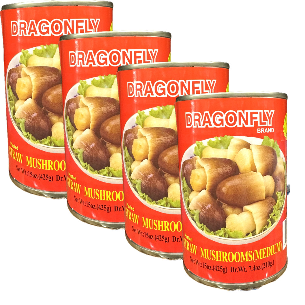 4 Cans Dragonfly Peeled Straw Mushroom Medium 15oz Each