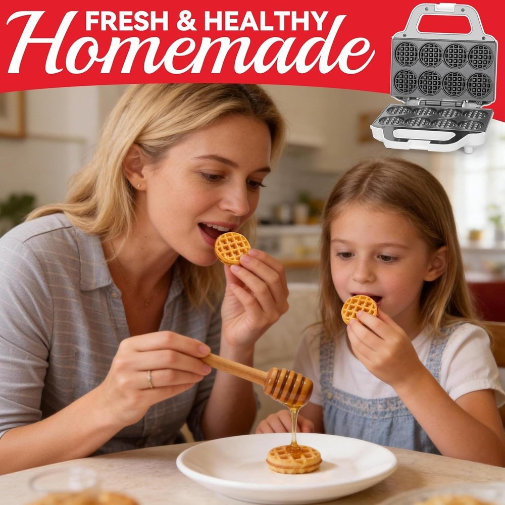 Mini Waffle Maker Machine, Tiny Waffle Bites Iron for Kids, Bake 8 x 2'' Tiny...