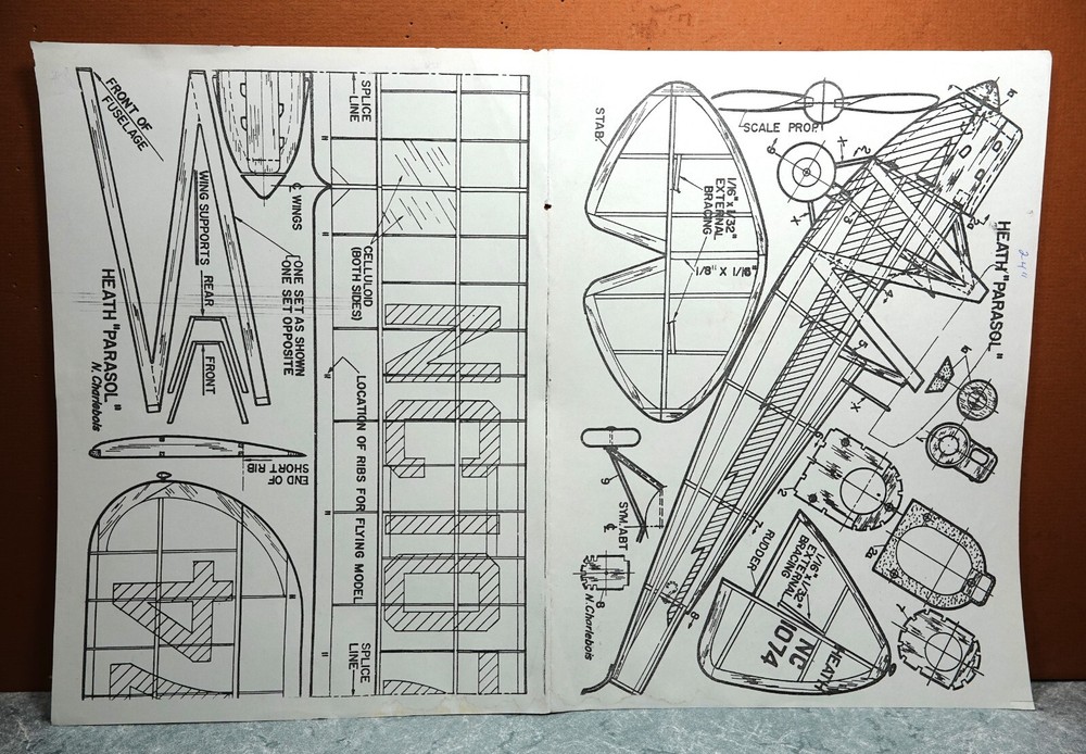 HEATH PARASOL BALSA FREE FLIGHT MODEL AIRPLANE PLANS 24" WINGSPAN