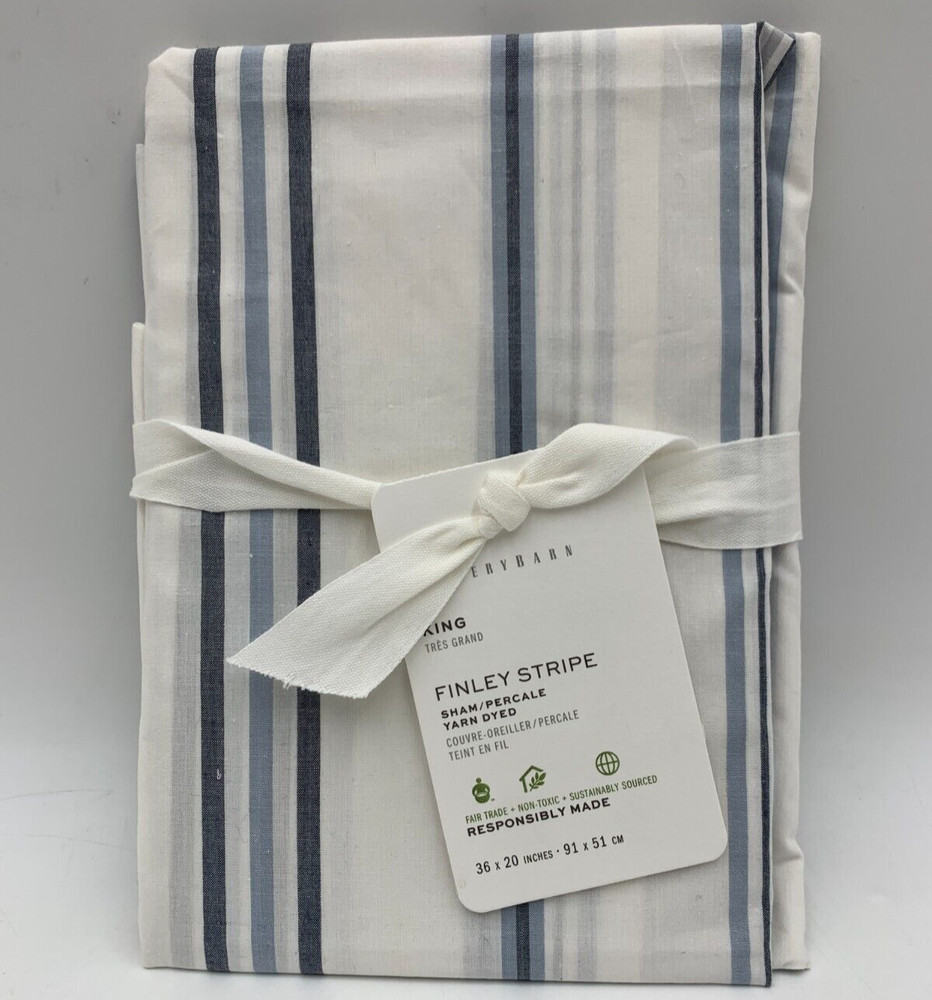Pottery Barn Finley Striped Percale Sham King White Multi #G401K