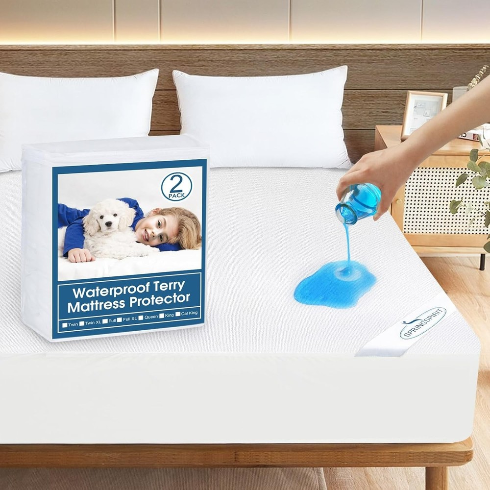 Waterproof Twin Mattress Protector 2 Pack Premium Soft Terry Bed Sheets 14" Deep