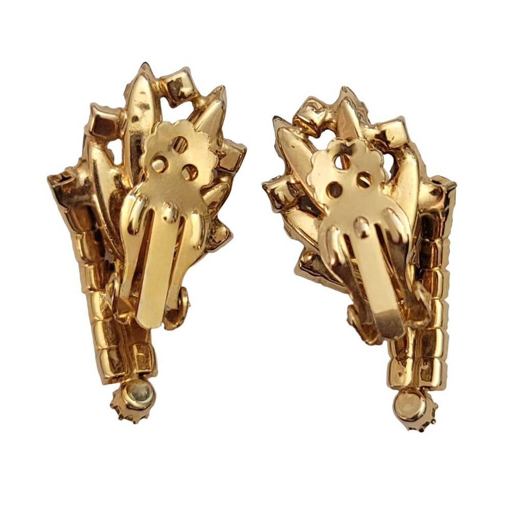 Green Jonquil Topaz Rhinestone Leaf Clip-On Earrings E255