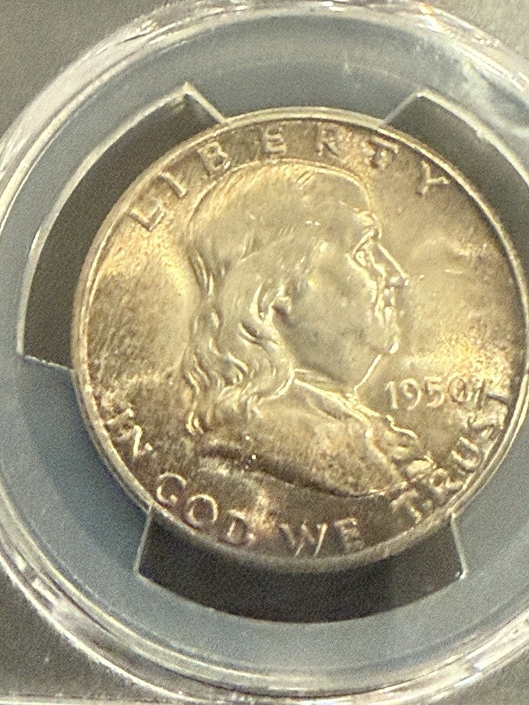 1950 Franklin Half Dollar PCGS MS65FBL Toner