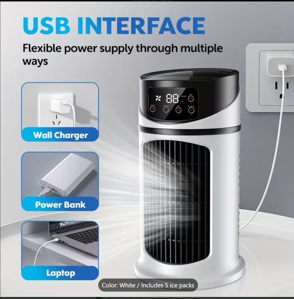 Conditioner & Humidifier Fan - 3-in-1 Mini Cooling System with Low Voltage