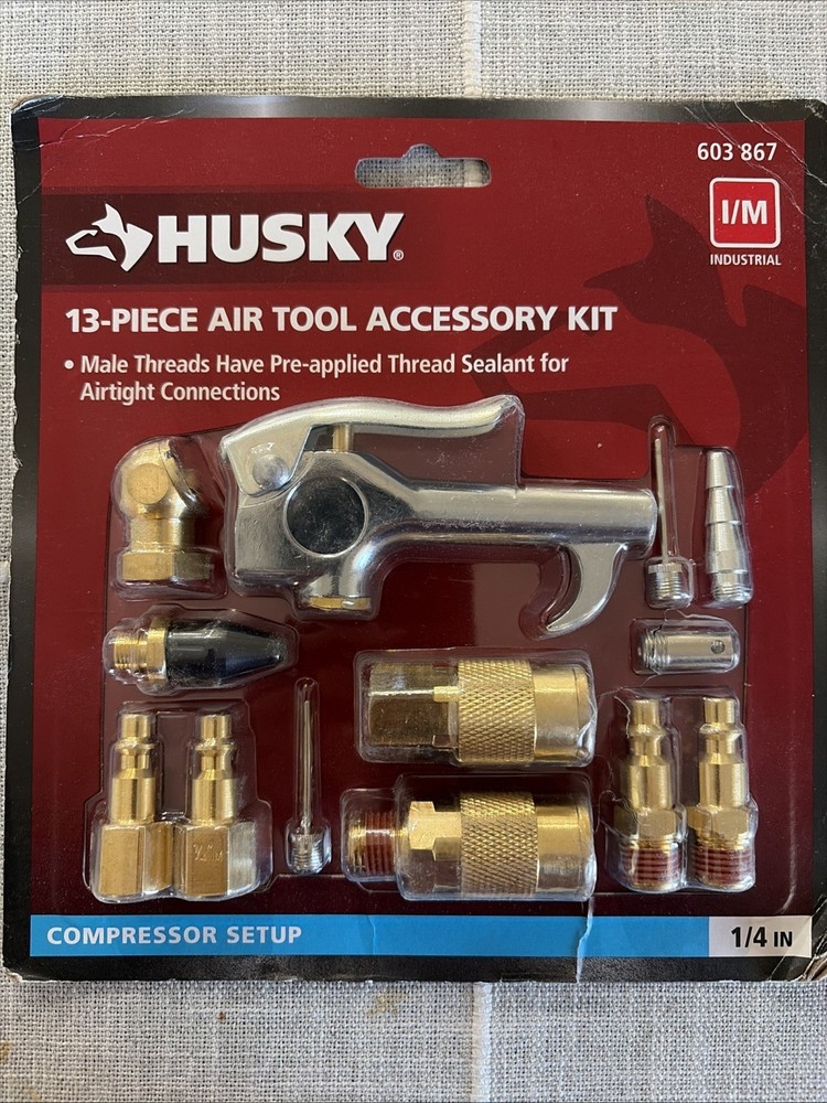 Husky 13 Piece Brass Air Compressor Accessory Kit 1/4" compressor setup
