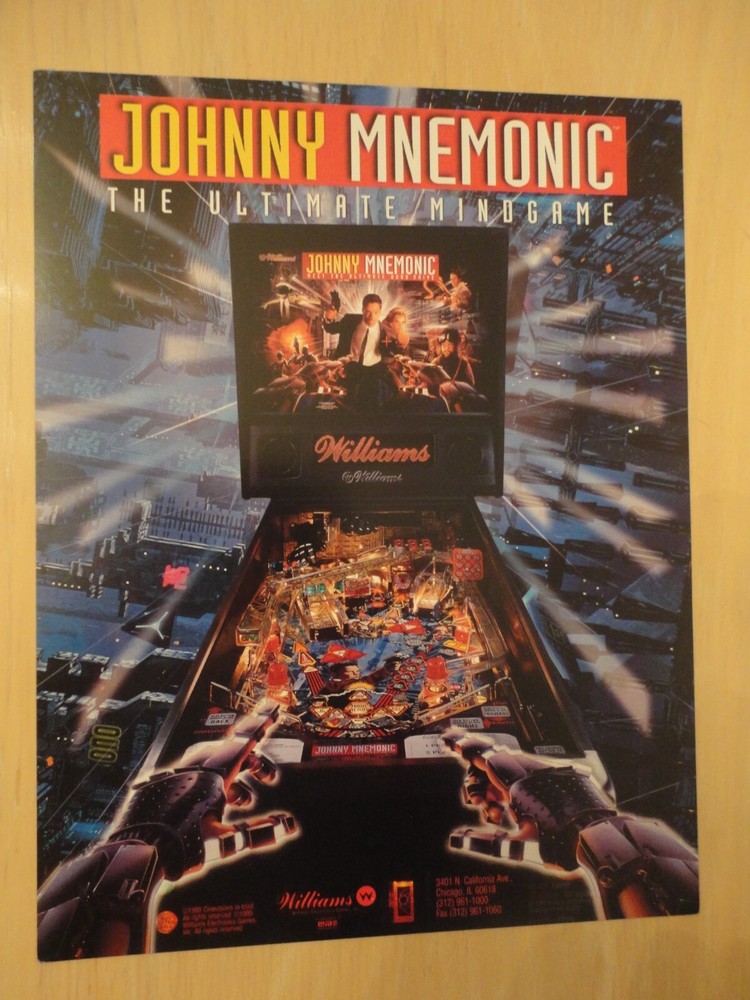 Johnny Mnemonic Pinball Flyer Williams Original Brochure