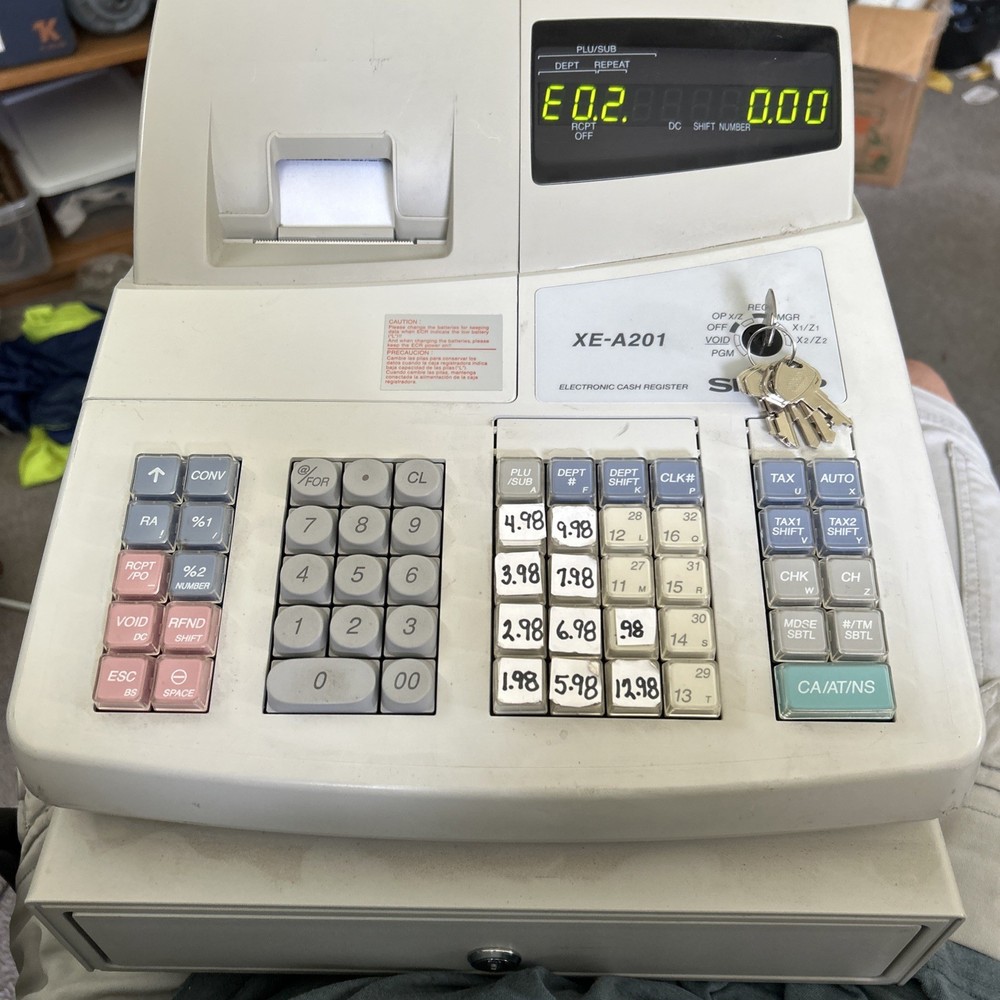 Sharp XE-A201Cash Register w/ Cash Drawer Key Programmable
